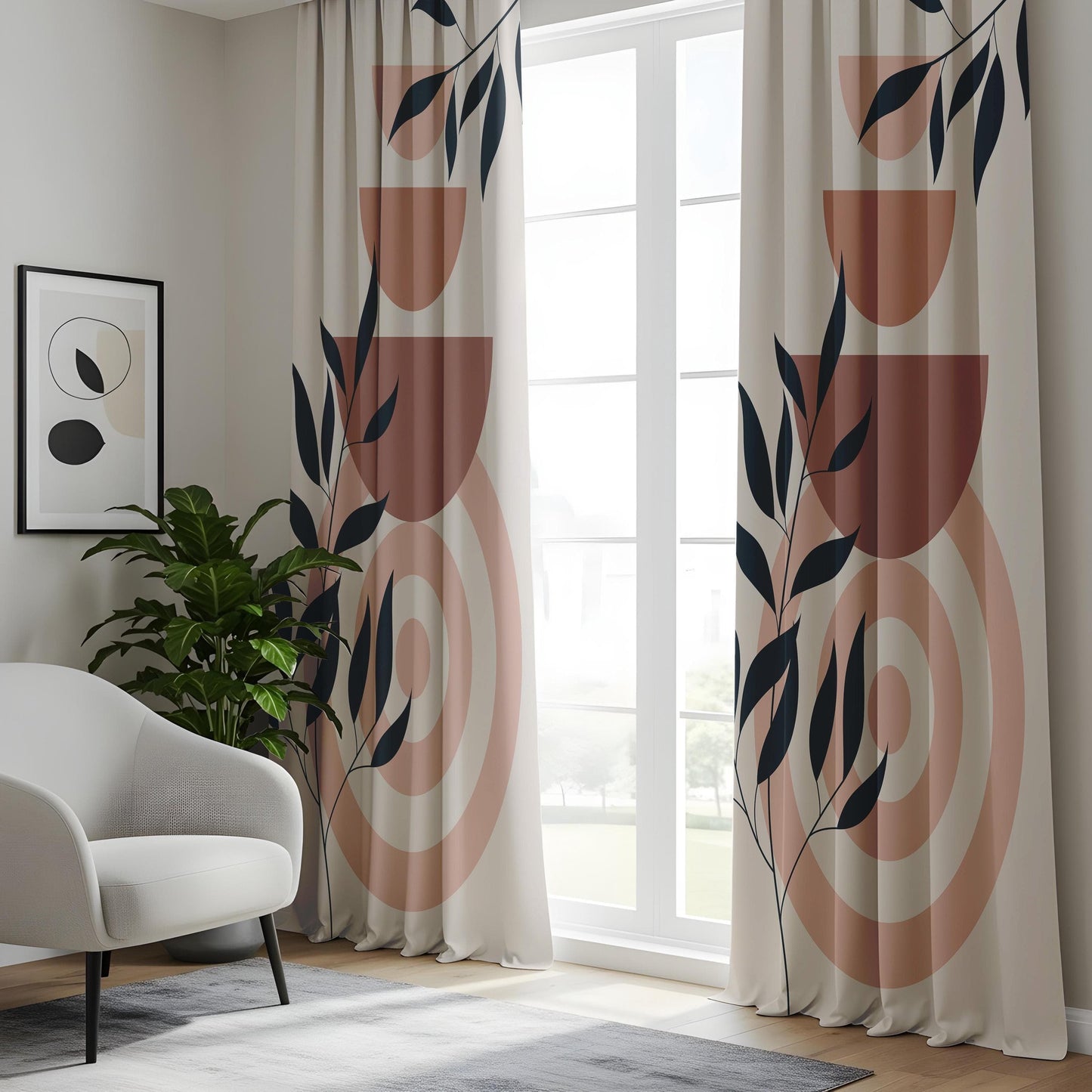 Onay Boho Geometric Leaf Curtains – Earth Tone Abstract Drapes