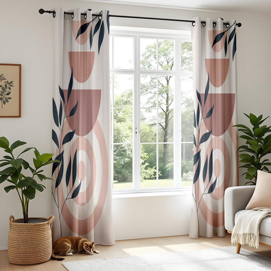 Onay Boho Geometric Leaf Curtains – Earth Tone Abstract Drapes