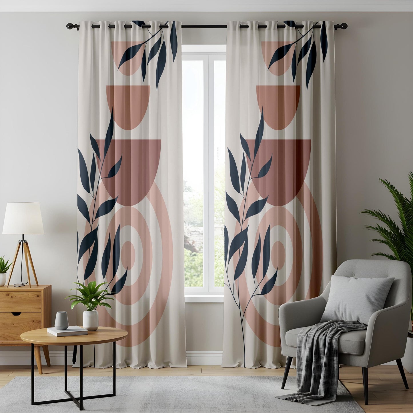 Onay Boho Geometric Leaf Curtains – Earth Tone Abstract Drapes