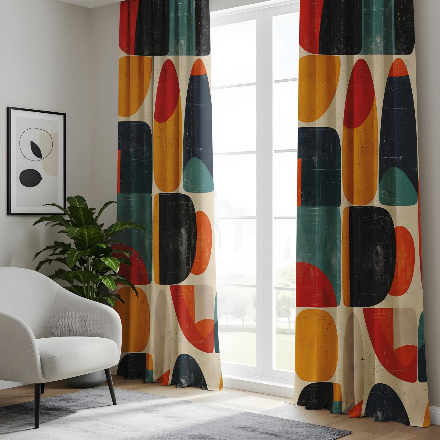 Onay Boho Patterned Curtains in Retro Colors for Living Room, Statement Drapes