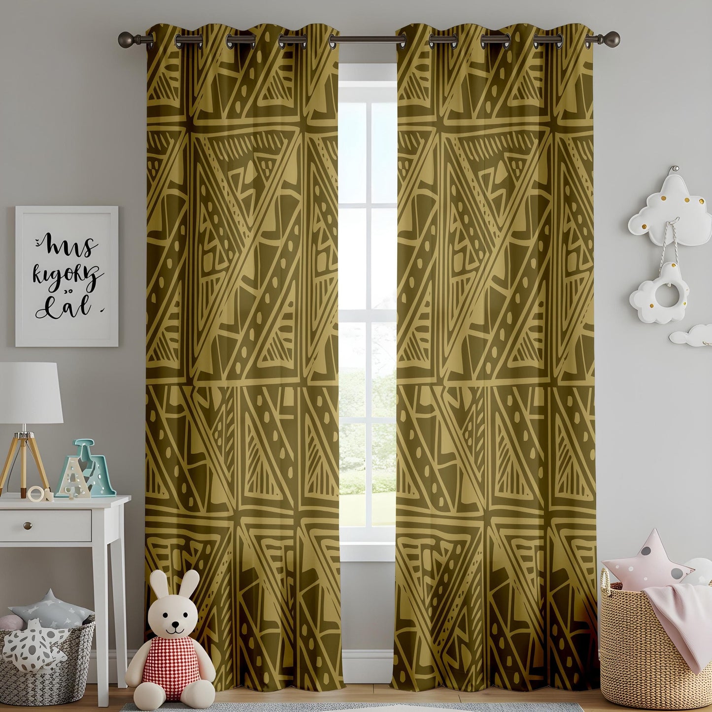 Onay Boho Tribal Curtains – African-Inspired Geometric Drapes in Warm Earthy Tones