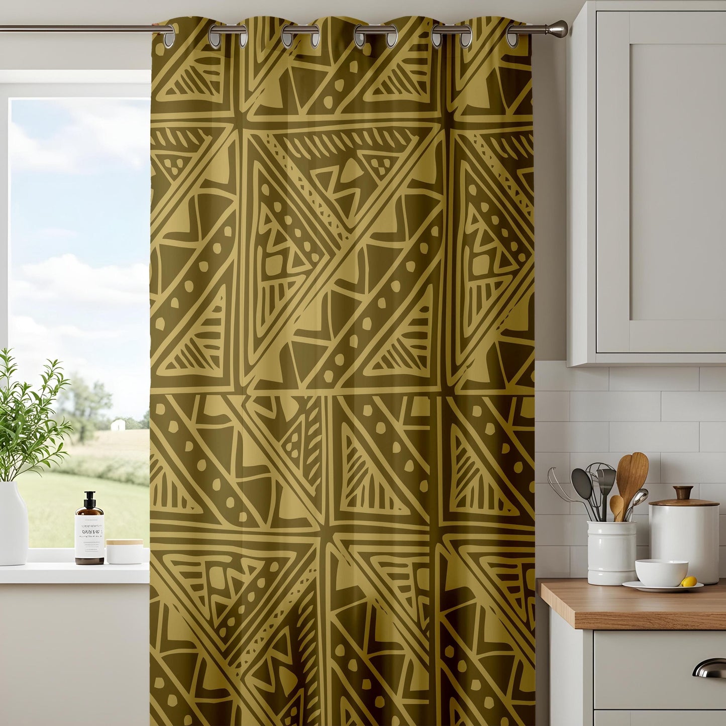 Onay Boho Tribal Curtains – African-Inspired Geometric Drapes in Warm Earthy Tones