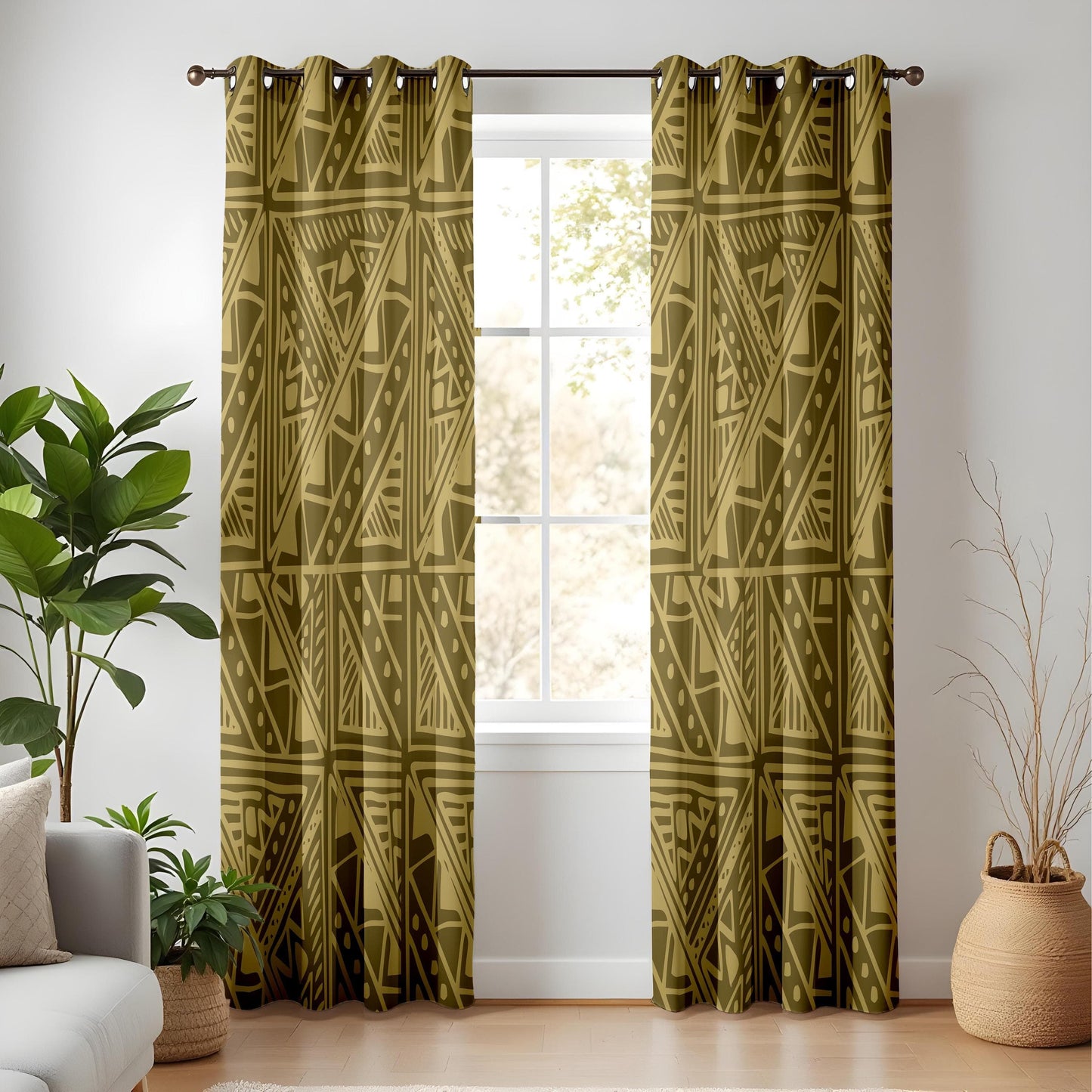 Onay Boho Tribal Curtains – African-Inspired Geometric Drapes in Warm Earthy Tones