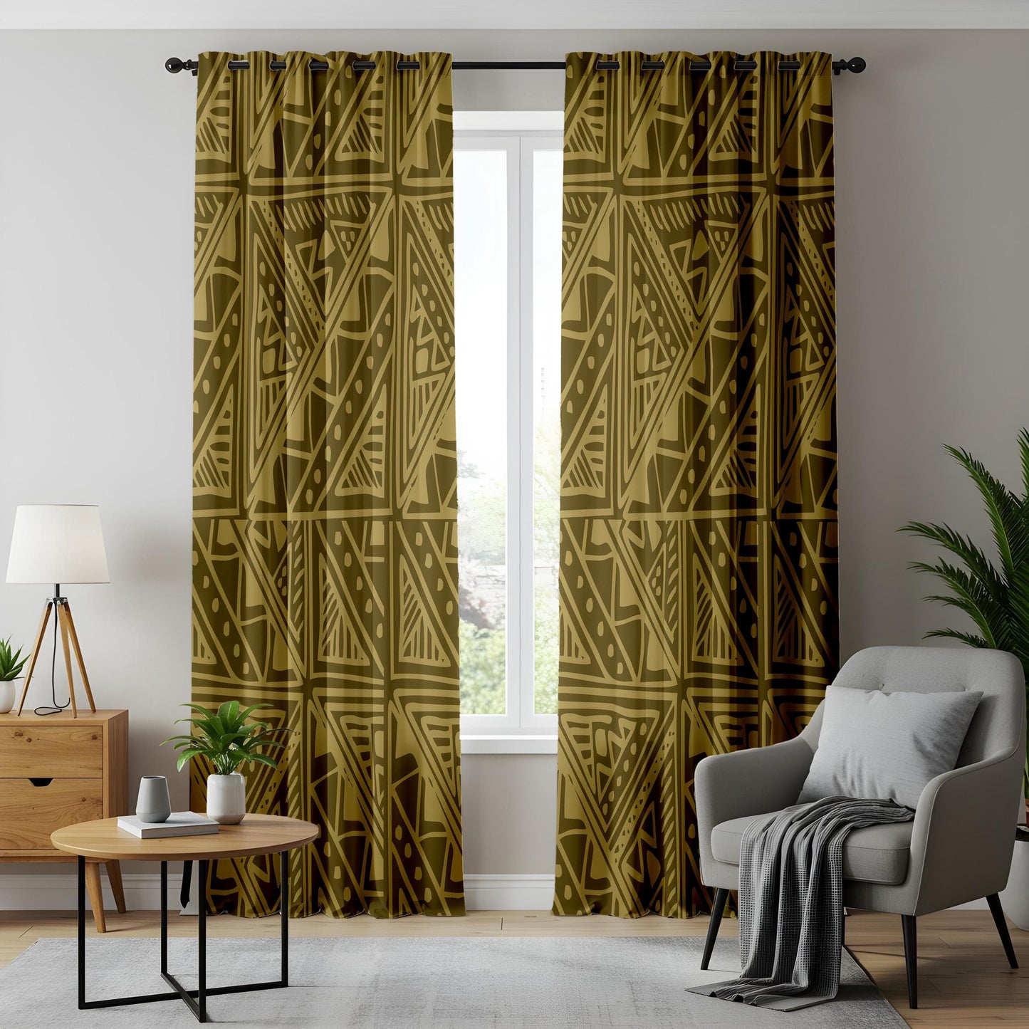 Onay Boho Tribal Curtains – African-Inspired Geometric Drapes in Warm Earthy Tones