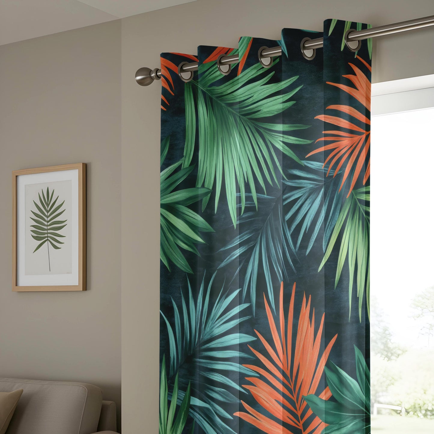 Onay Bold Botanical Window Curtains, Palm Leaves, Rich Jungle Theme Drapes