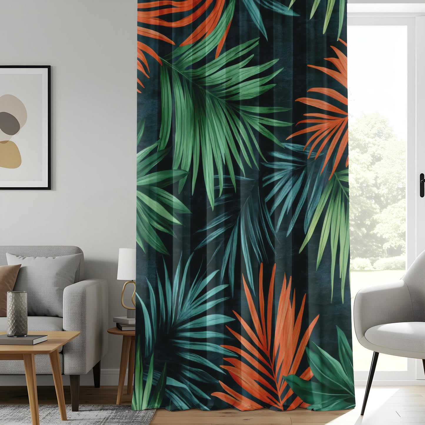 Onay Bold Botanical Window Curtains, Palm Leaves, Rich Jungle Theme Drapes