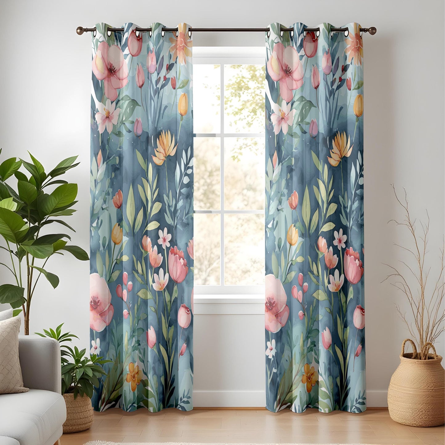 Onay Botanical Bloom Curtains for Living Room, Watercolor Floral Window Drapes