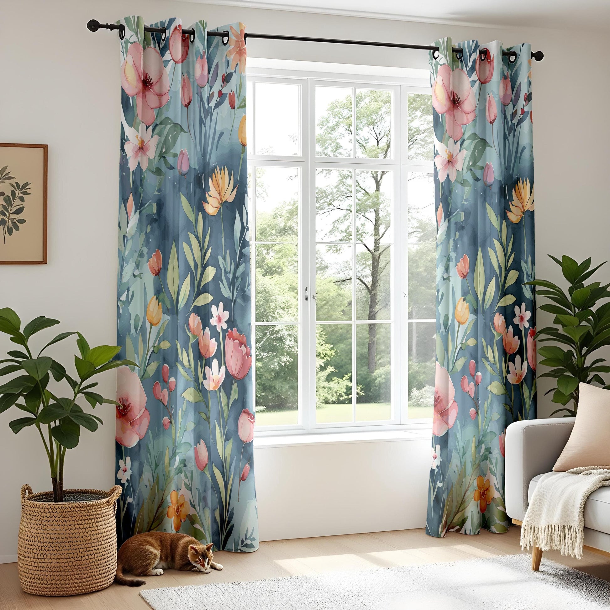 Onay Botanical Bloom Curtains for Living Room, Watercolor Floral Window Drapes