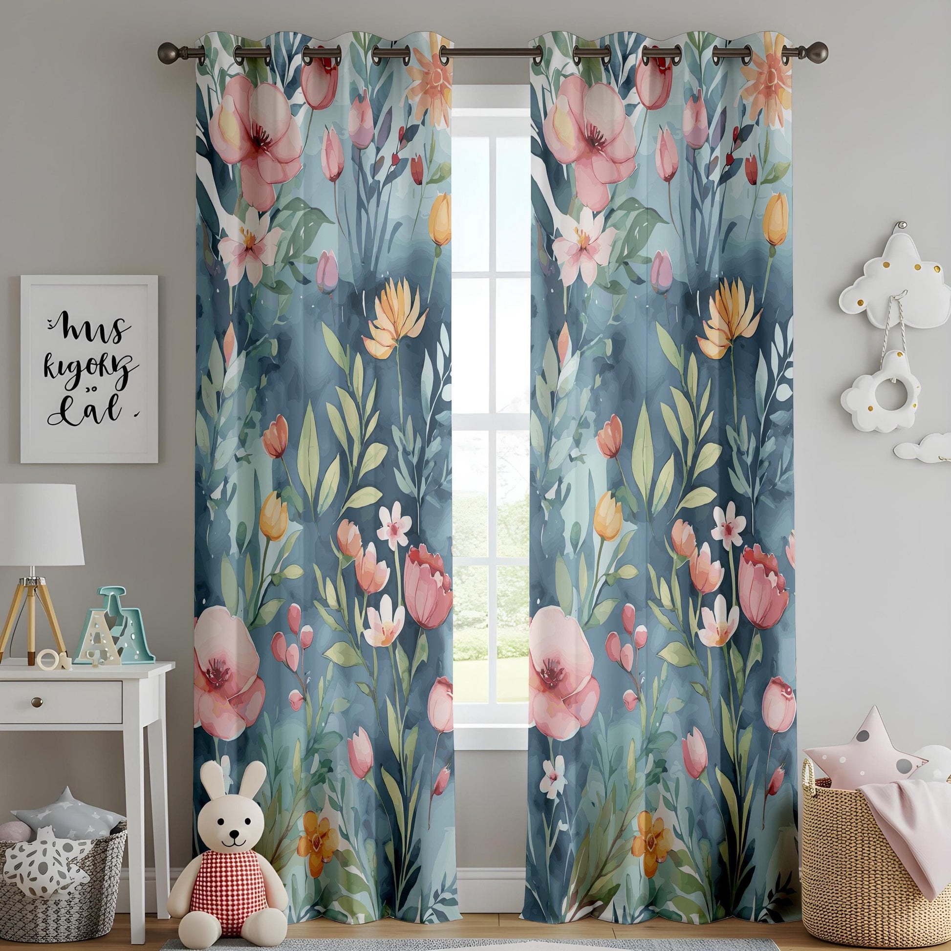 Onay Botanical Bloom Curtains for Living Room, Watercolor Floral Window Drapes