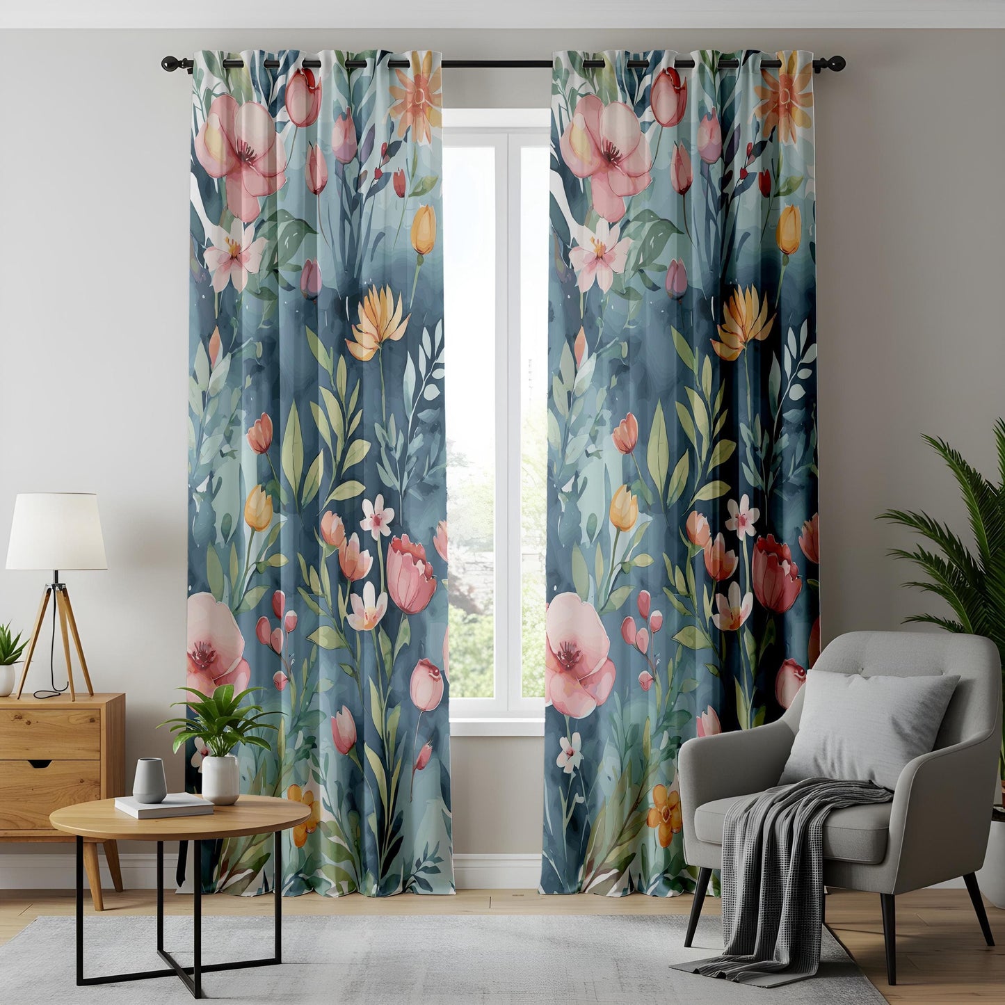 Onay Botanical Bloom Curtains for Living Room, Watercolor Floral Window Drapes