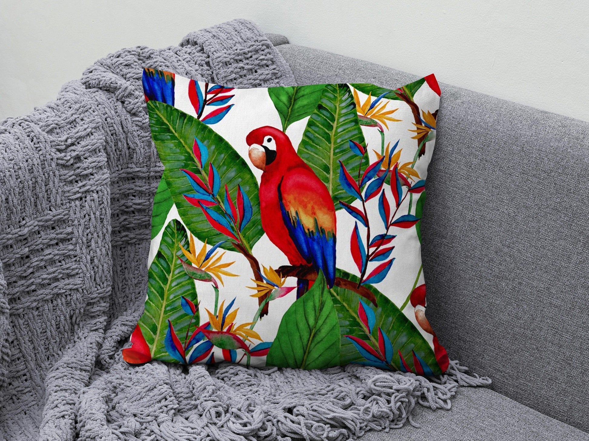 Onay 9 / 12 x 12 inch (30 x 30 cm) Double Side Botanical Cushion Cover Lion Parrot and Elephant Pillow Cover