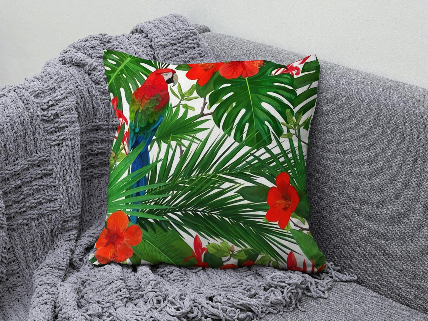 Onay 8 / 12 x 12 inch (30 x 30 cm) Double Side Botanical Cushion Cover Lion Parrot and Elephant Pillow Cover
