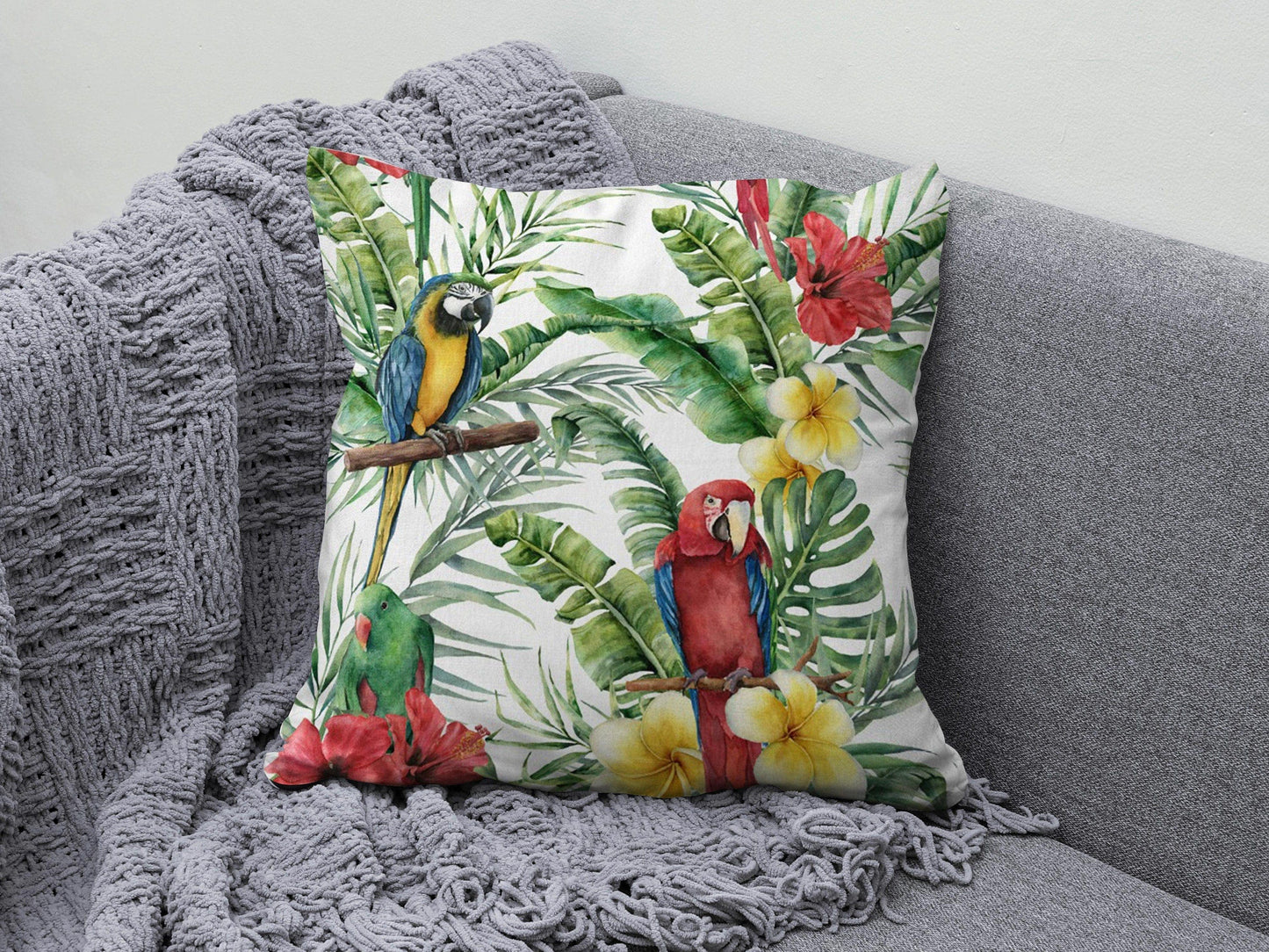 Onay 7 / 12 x 12 inch (30 x 30 cm) Double Side Botanical Cushion Cover Lion Parrot and Elephant Pillow Cover
