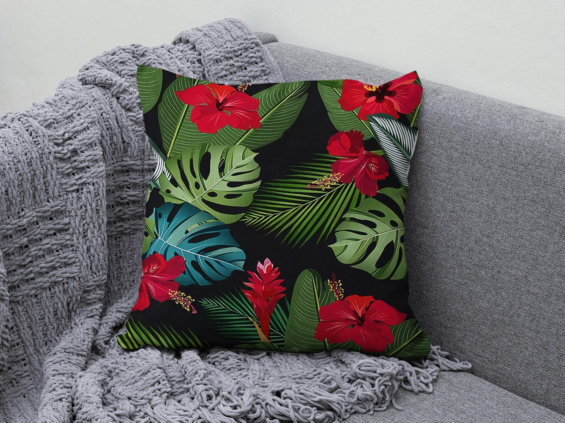Onay 4 / 12 x 12 inch (30 x 30 cm) Double Side Botanical Cushion Cover Lion Parrot and Elephant Pillow Cover