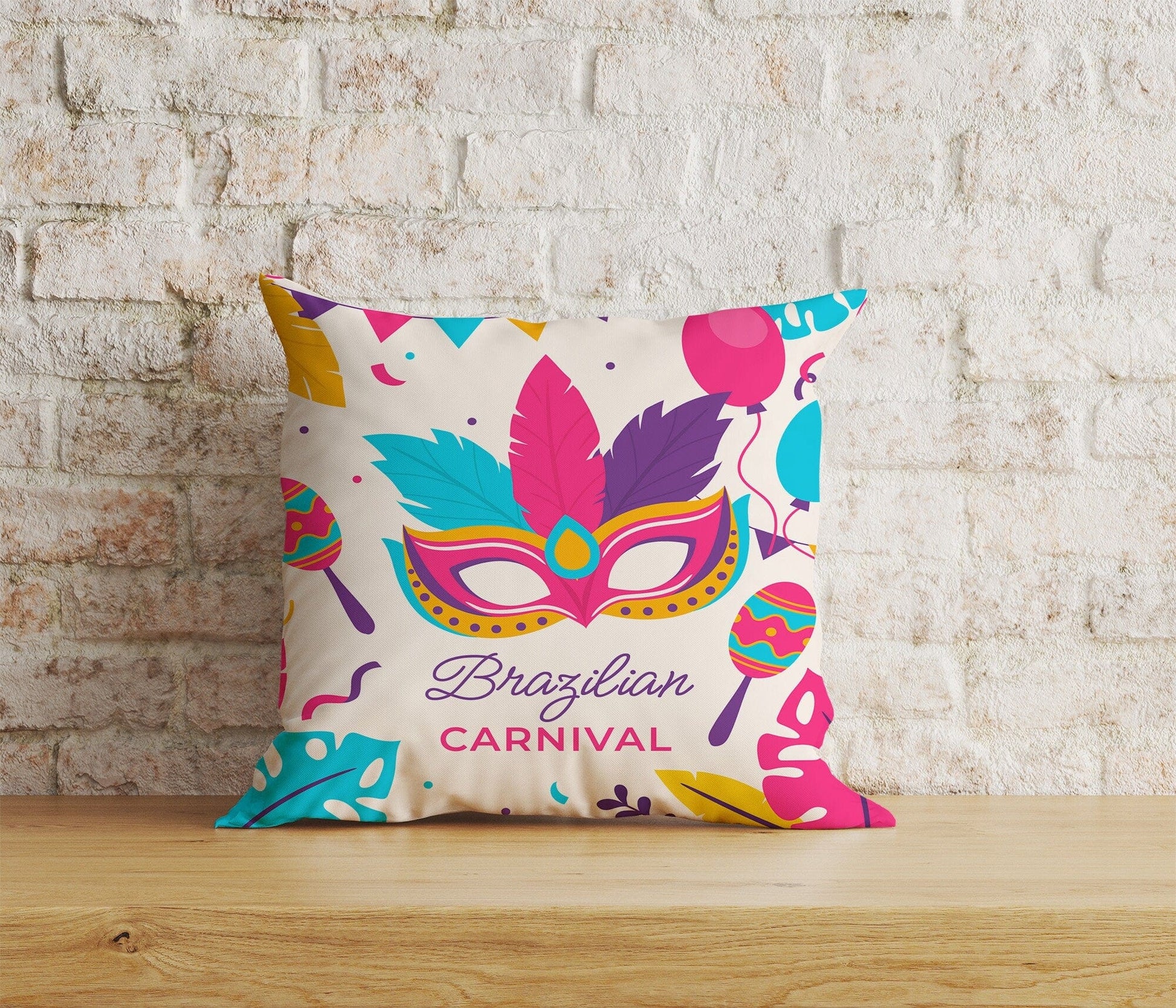 Onay Home Textile Cushion Covers 5 / 12 x 12 inch (30 x 30 cm) Double Side Brasil Carnival Cushion Cover Colorful Mask Throw Cushion