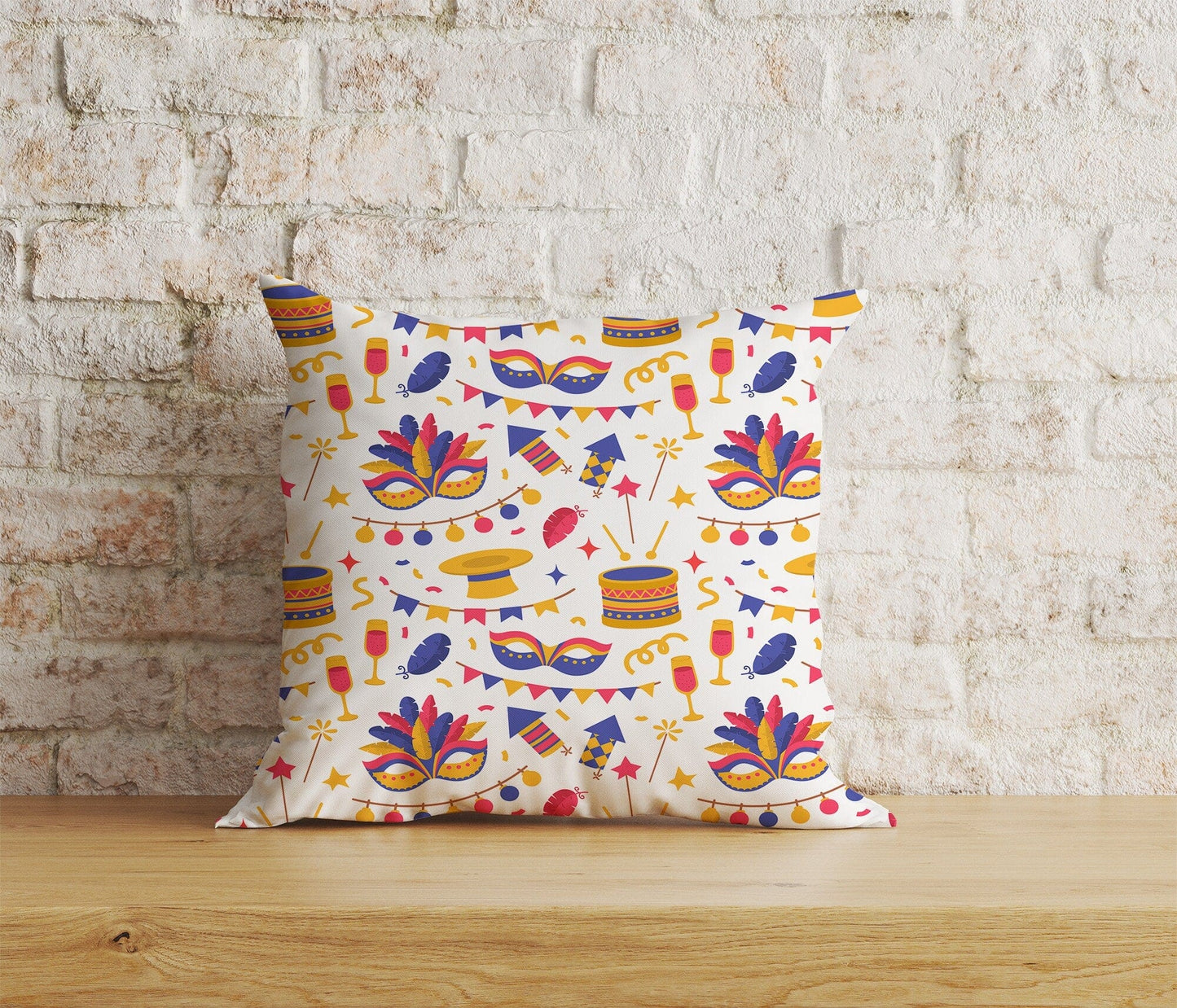 Onay Home Textile Cushion Covers 2 / 12 x 12 inch (30 x 30 cm) Double Side Brasil Carnival Cushion Cover Colorful Mask Throw Cushion