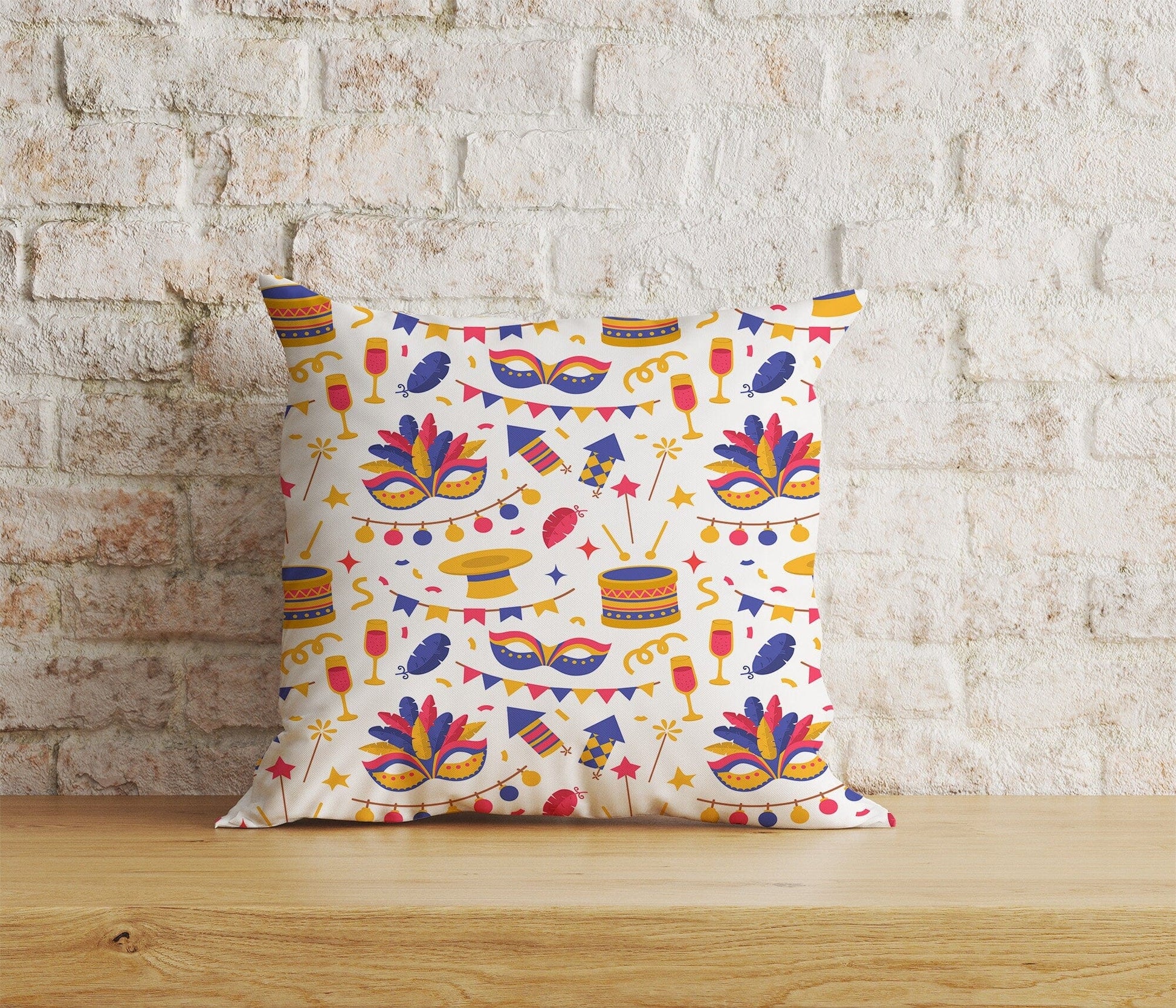 Onay Home Textile Cushion Covers 2 / 12 x 12 inch (30 x 30 cm) Double Side Brasil Carnival Cushion Cover Colorful Mask Throw Cushion