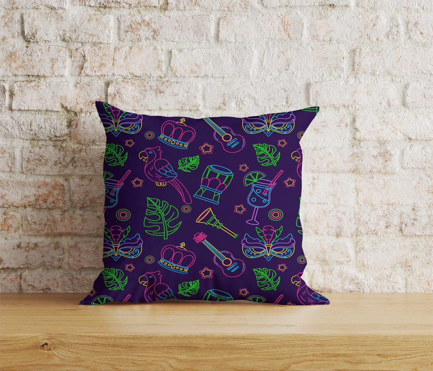 Onay Home Textile Cushion Covers 1 / 12 x 12 inch (30 x 30 cm) Double Side Brasil Carnival Cushion Cover Colorful Mask Throw Cushion