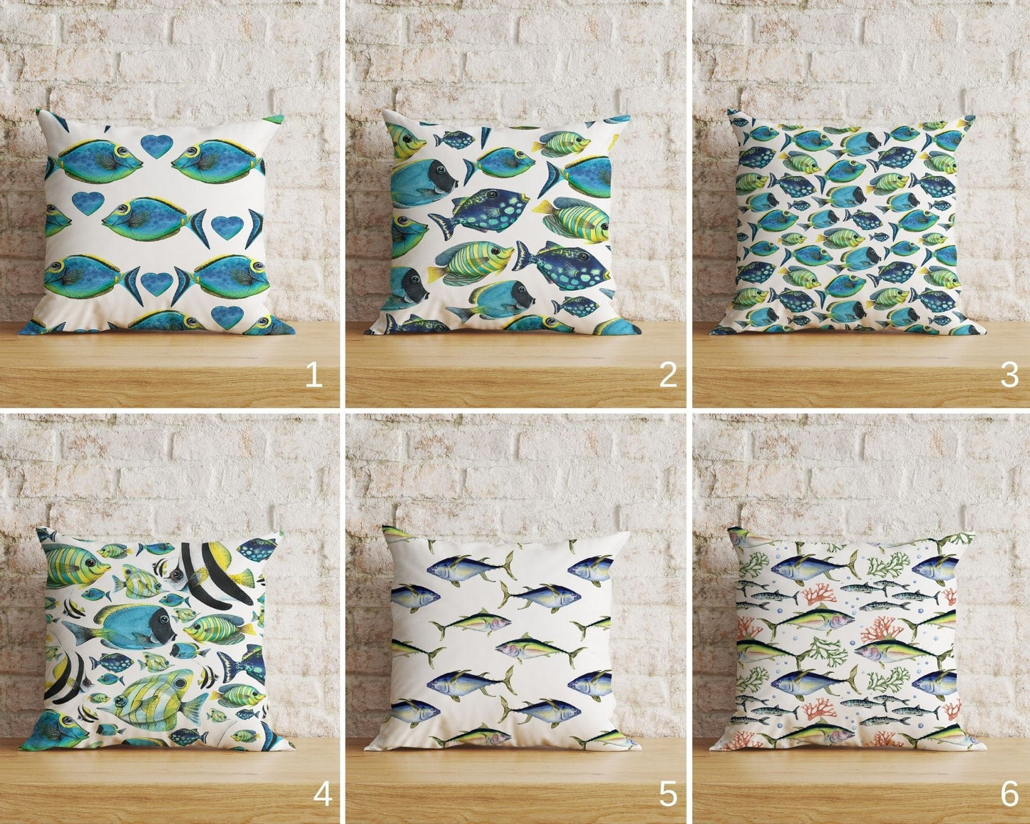 Onay Home Textile Cushion Covers Bright Blue Fish Aquarium Cushion Covers Nautical Ocean
