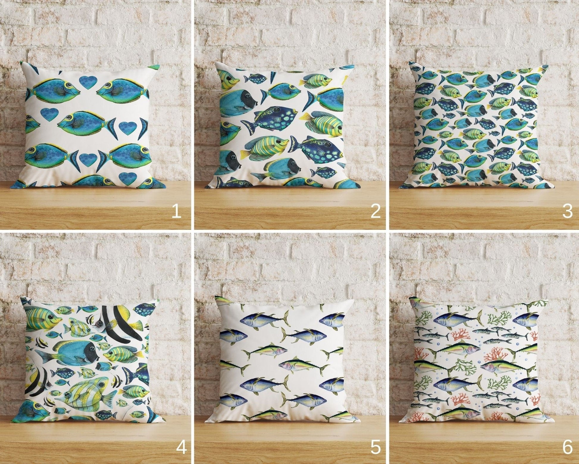 Onay Home Textile Cushion Covers Bright Blue Fish Aquarium Cushion Covers Nautical Ocean