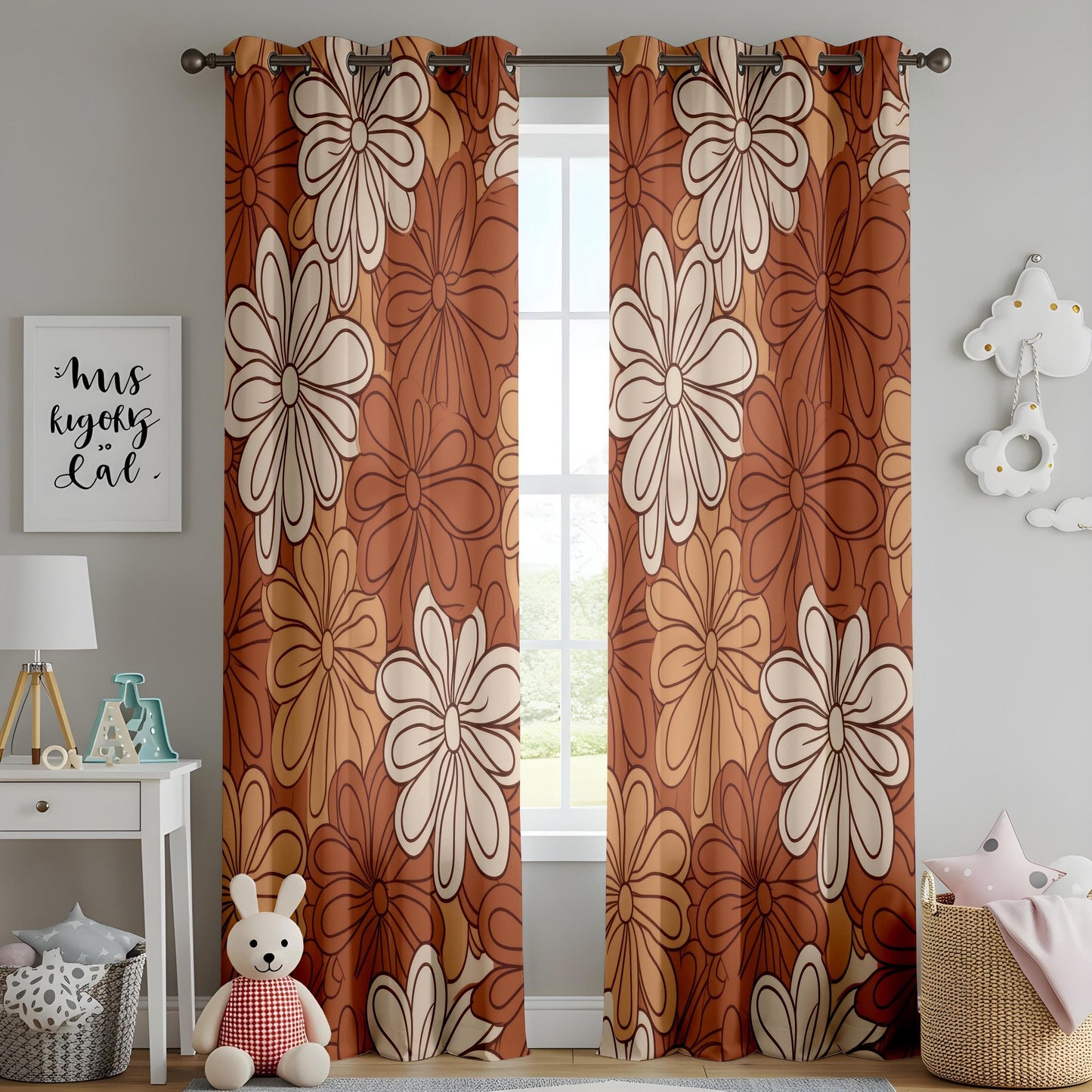 Onay Brown Floral Curtains with Elegant Design, Cozy and Stylish Print Drapes