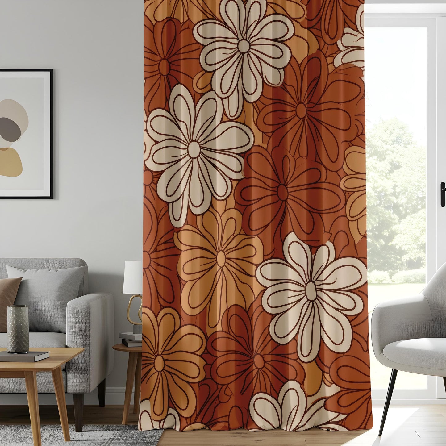 Onay Brown Floral Curtains with Elegant Design, Cozy and Stylish Print Drapes