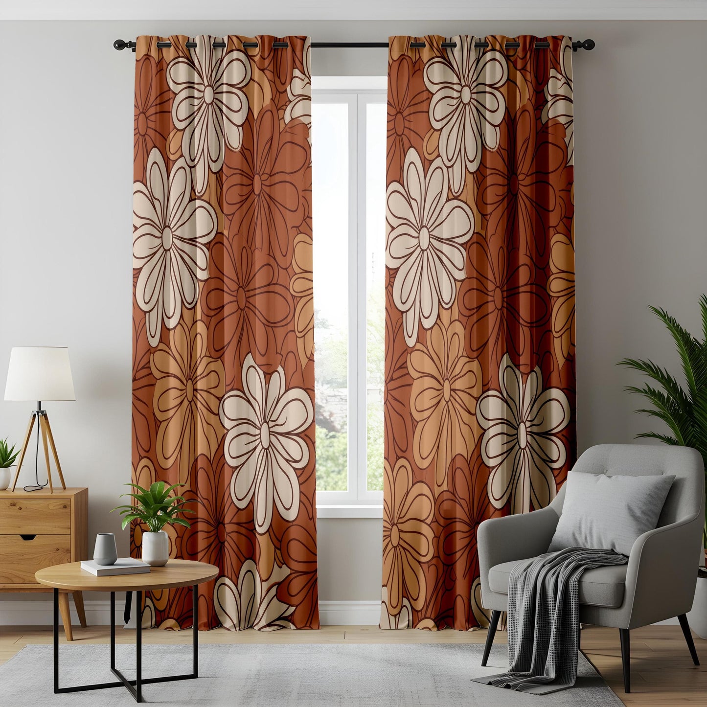 Onay Brown Floral Curtains with Elegant Design, Cozy and Stylish Print Drapes