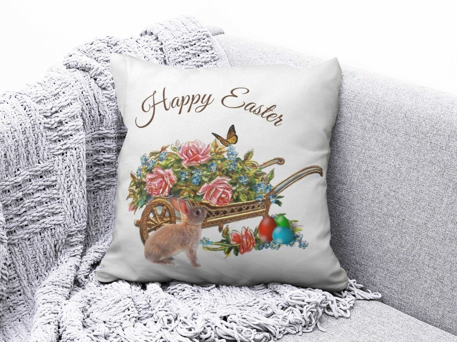 Onay 9 / 12 x 12 inch (30 x 30 cm) Double Side Bunny Inside Wreath Cushion Covers Happy Easter Cushion Case