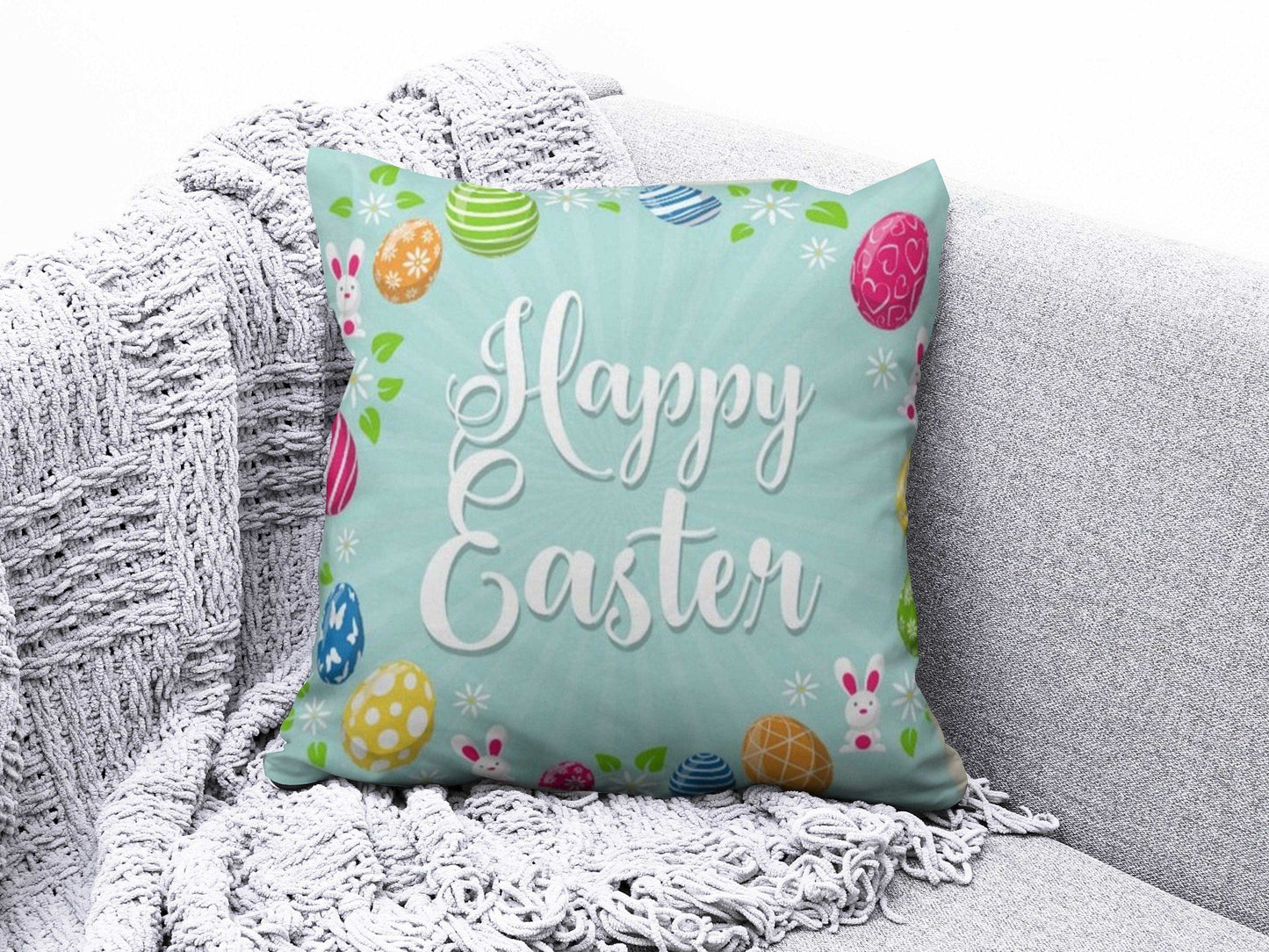 Onay 8 / 12 x 12 inch (30 x 30 cm) Double Side Bunny Inside Wreath Cushion Covers Happy Easter Cushion Case