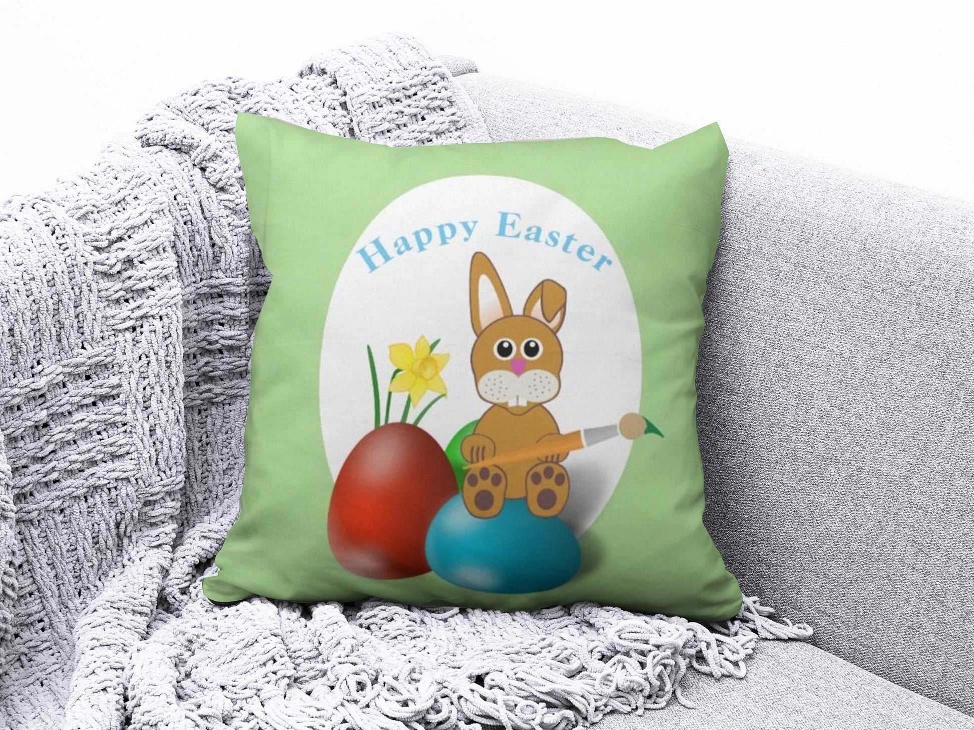 Onay 6 / 12 x 12 inch (30 x 30 cm) Double Side Bunny Inside Wreath Cushion Covers Happy Easter Cushion Case