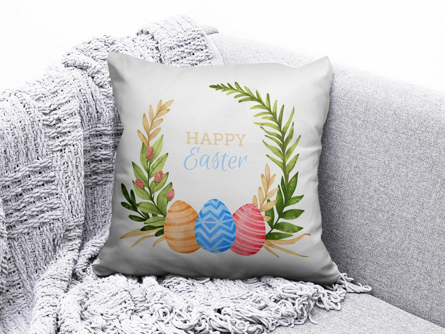 Onay 5 / 12 x 12 inch (30 x 30 cm) Double Side Bunny Inside Wreath Cushion Covers Happy Easter Cushion Case