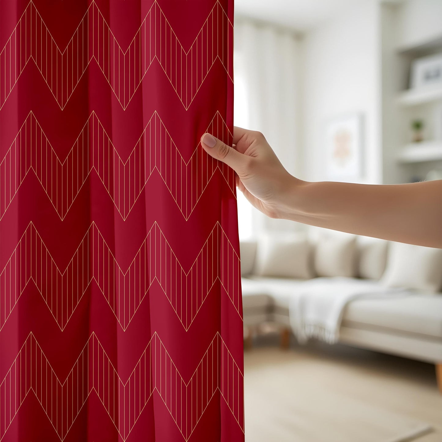 Onay Burgundy Zigzag Curtains – Boho Chic Geometric Drapes