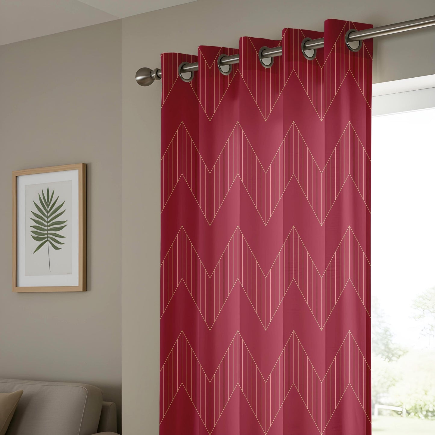 Onay Burgundy Zigzag Curtains – Boho Chic Geometric Drapes