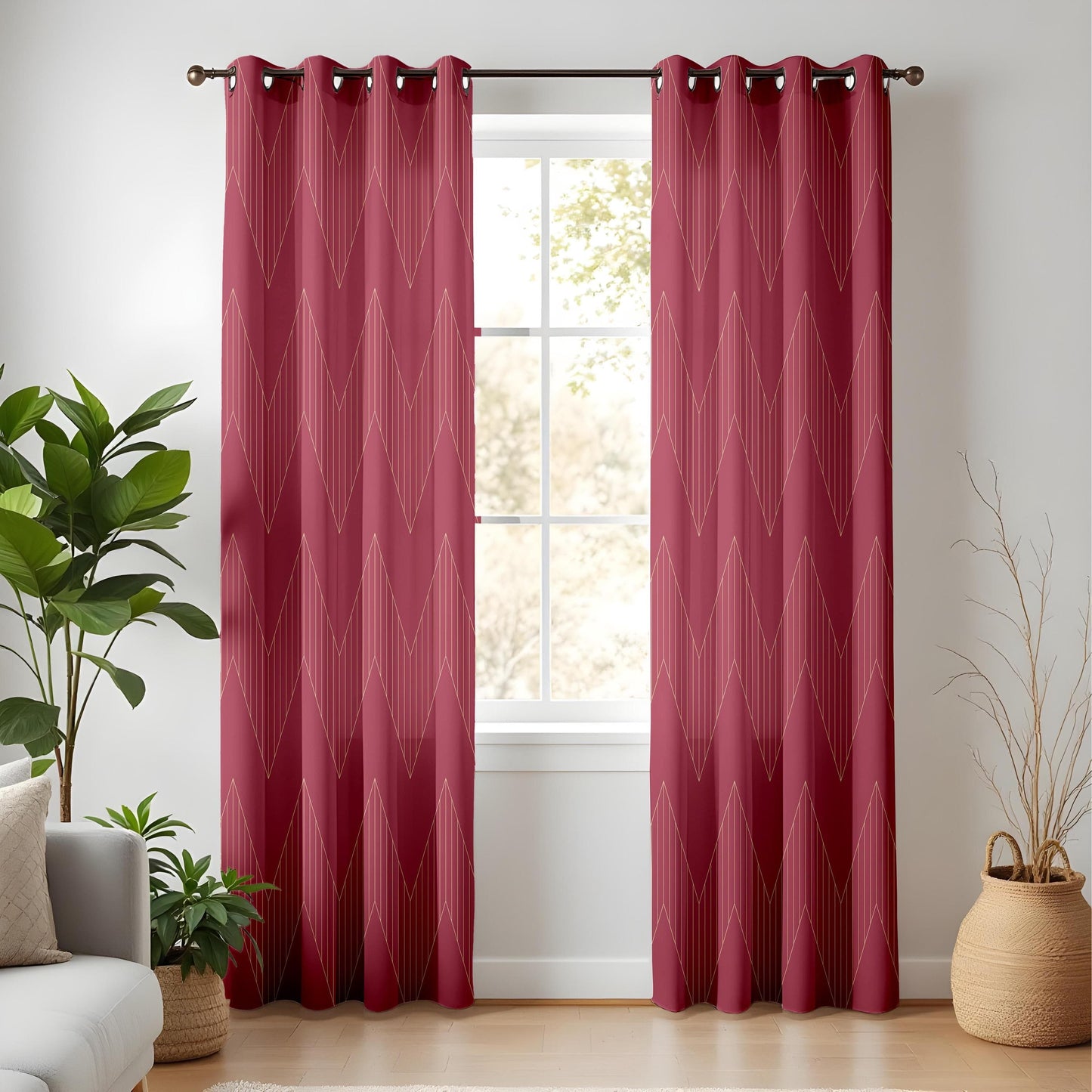 Onay Burgundy Zigzag Curtains – Boho Chic Geometric Drapes