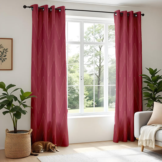 Onay Burgundy Zigzag Curtains – Boho Chic Geometric Drapes