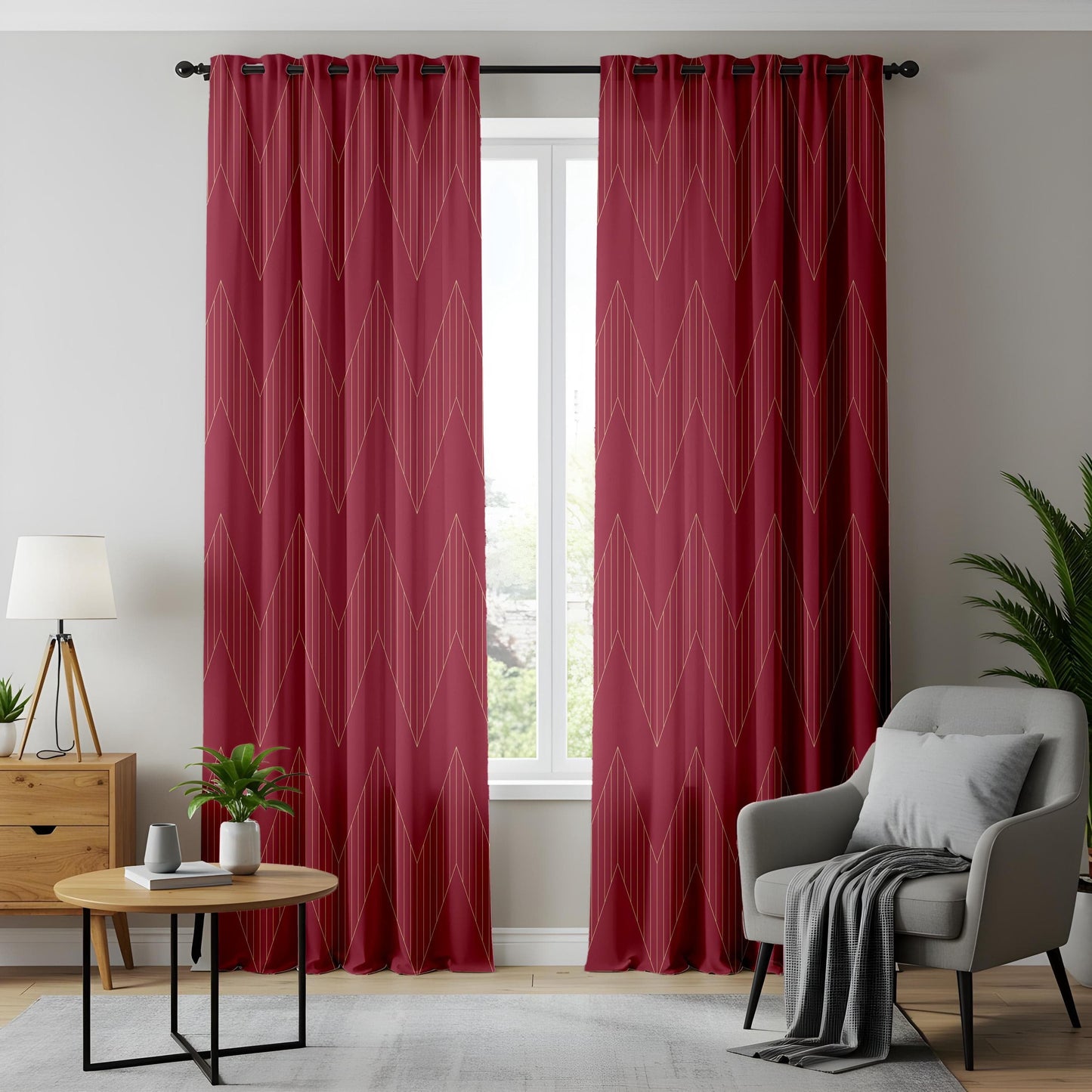 Onay Burgundy Zigzag Curtains – Boho Chic Geometric Drapes
