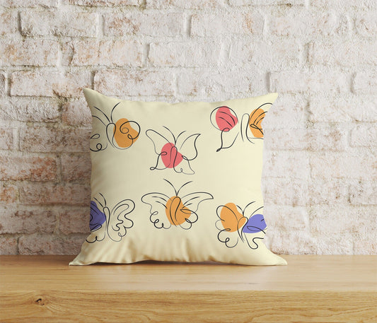 Onay Home Textile Cushion Covers 1 / 12 x 12 inch (30 x 30 cm) Double Side Butterfly Abstract Cushion Covers Drawing Beige Butterfly