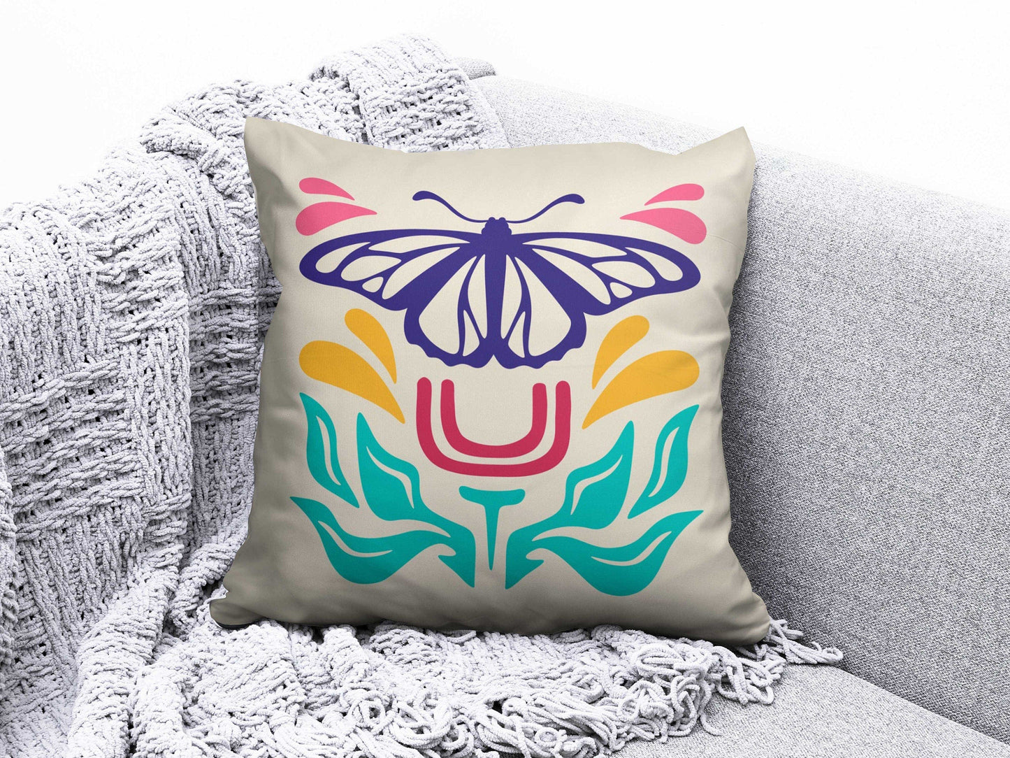 Onay Cushion Covers 3 / 12 x 12 inch (30 x 30 cm) Double Side Butterfly Cushion Cover Dragonfly Cushion Case Striped Throw Pillow