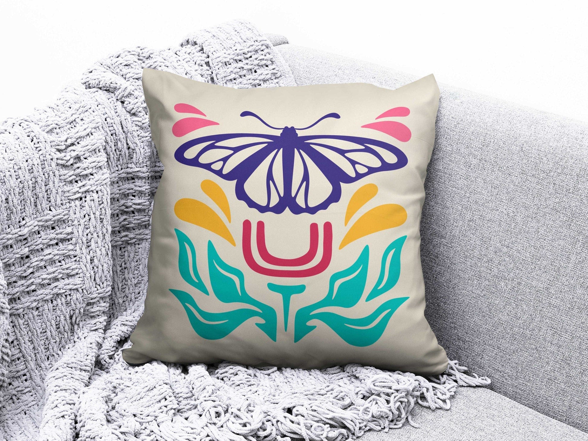 Onay Cushion Covers 3 / 12 x 12 inch (30 x 30 cm) Double Side Butterfly Cushion Cover Dragonfly Cushion Case Striped Throw Pillow