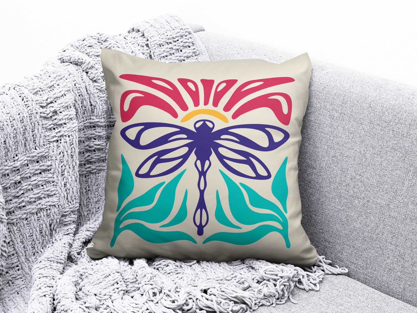 Onay Cushion Covers 2 / 12 x 12 inch (30 x 30 cm) Double Side Butterfly Cushion Cover Dragonfly Cushion Case Striped Throw Pillow