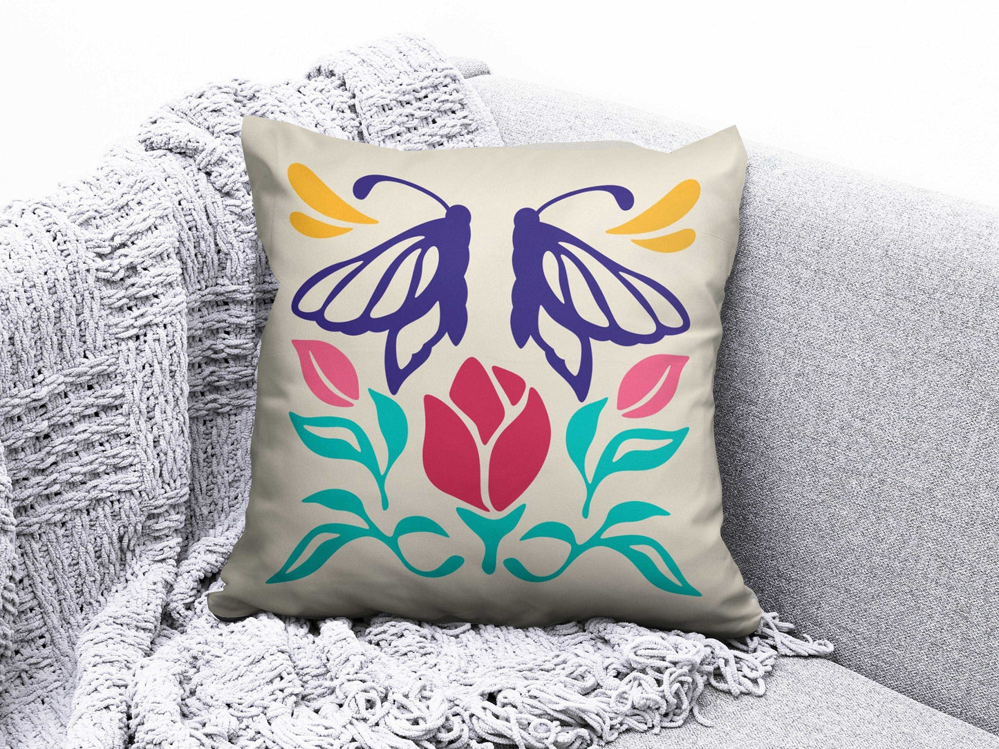 Onay Cushion Covers 1 / 12 x 12 inch (30 x 30 cm) Double Side Butterfly Cushion Cover Dragonfly Cushion Case Striped Throw Pillow