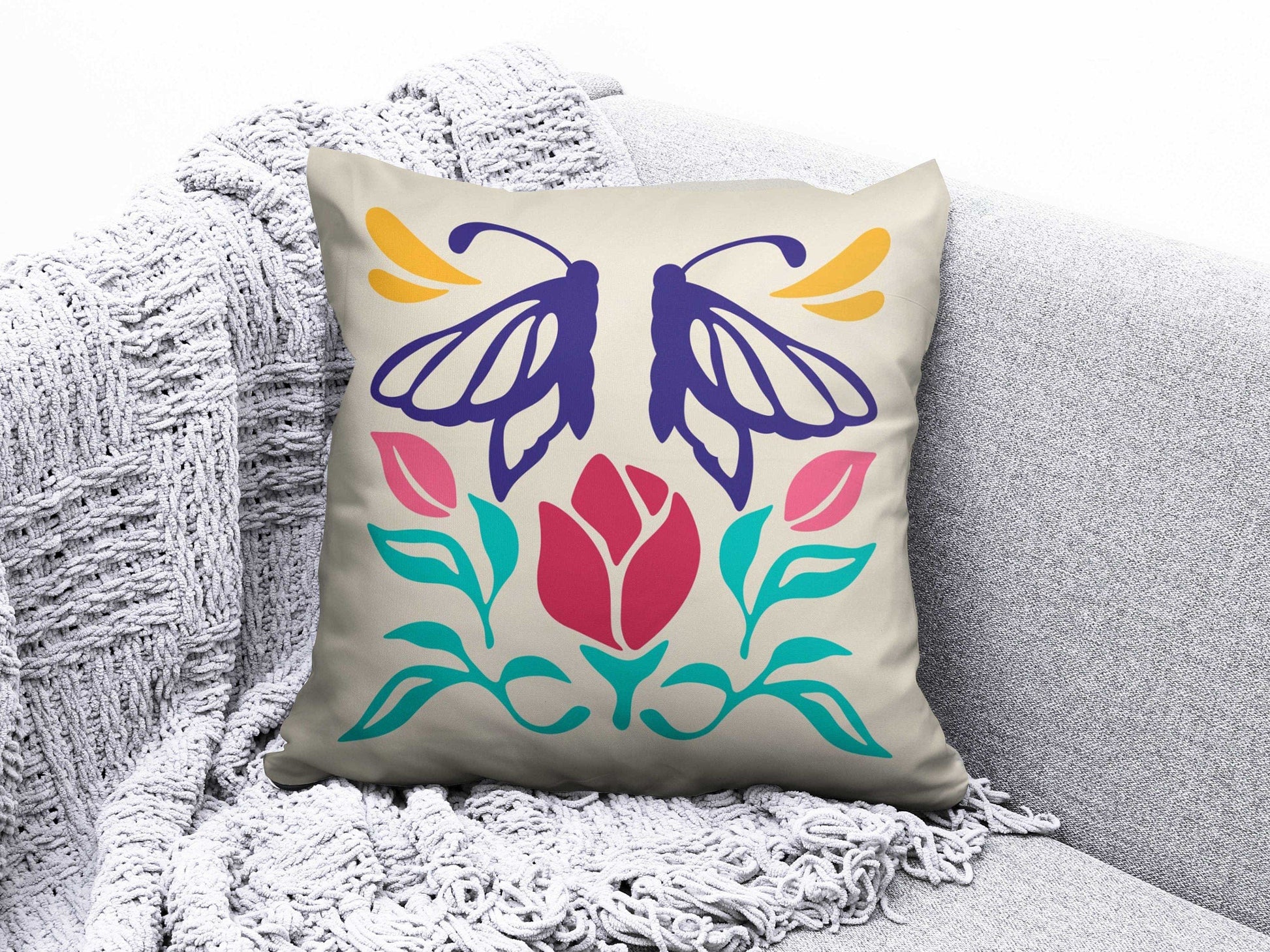 Onay Cushion Covers 1 / 12 x 12 inch (30 x 30 cm) Double Side Butterfly Cushion Cover Dragonfly Cushion Case Striped Throw Pillow