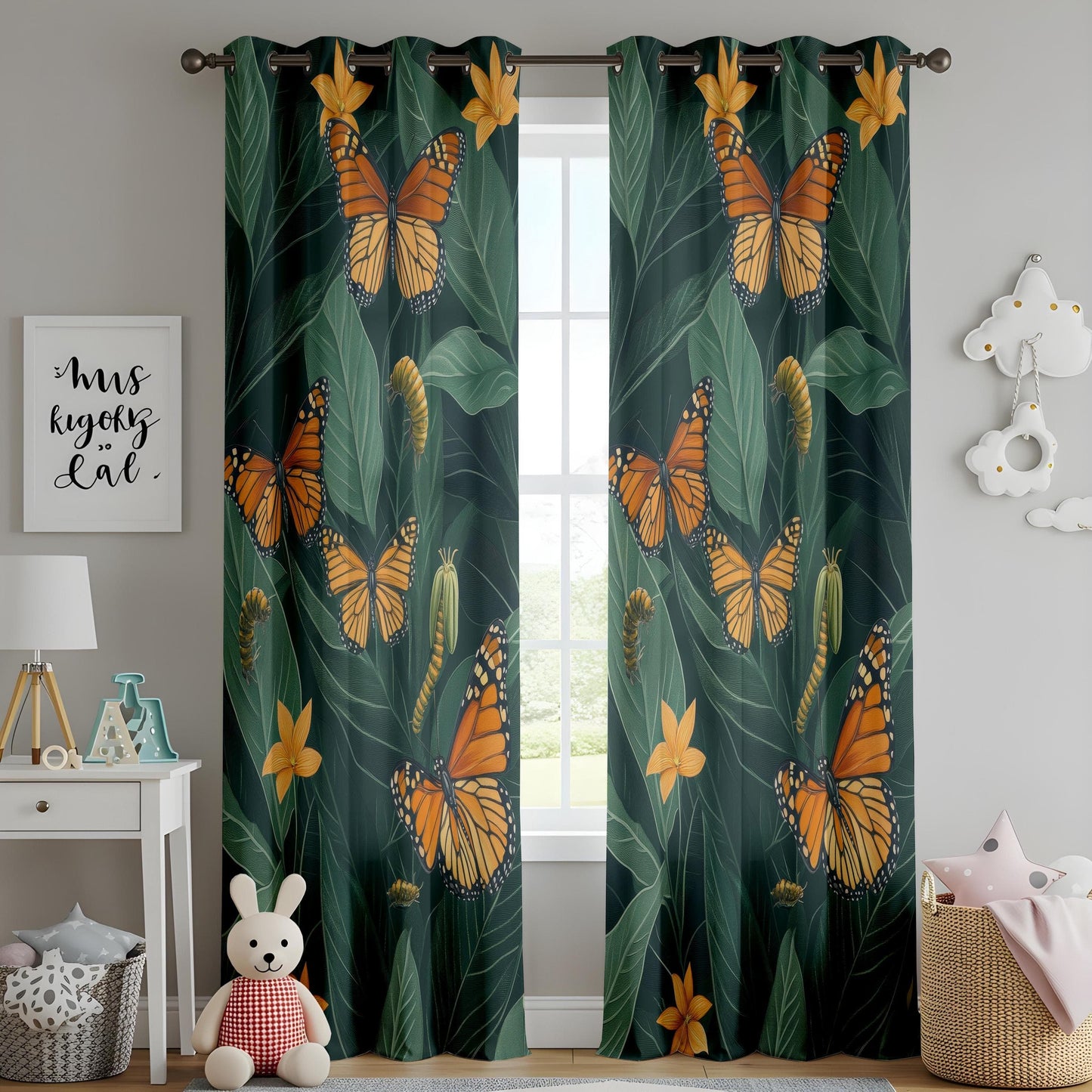 Onay Butterfly Garden Living Room Curtains, Tropical Floral Window Drapes