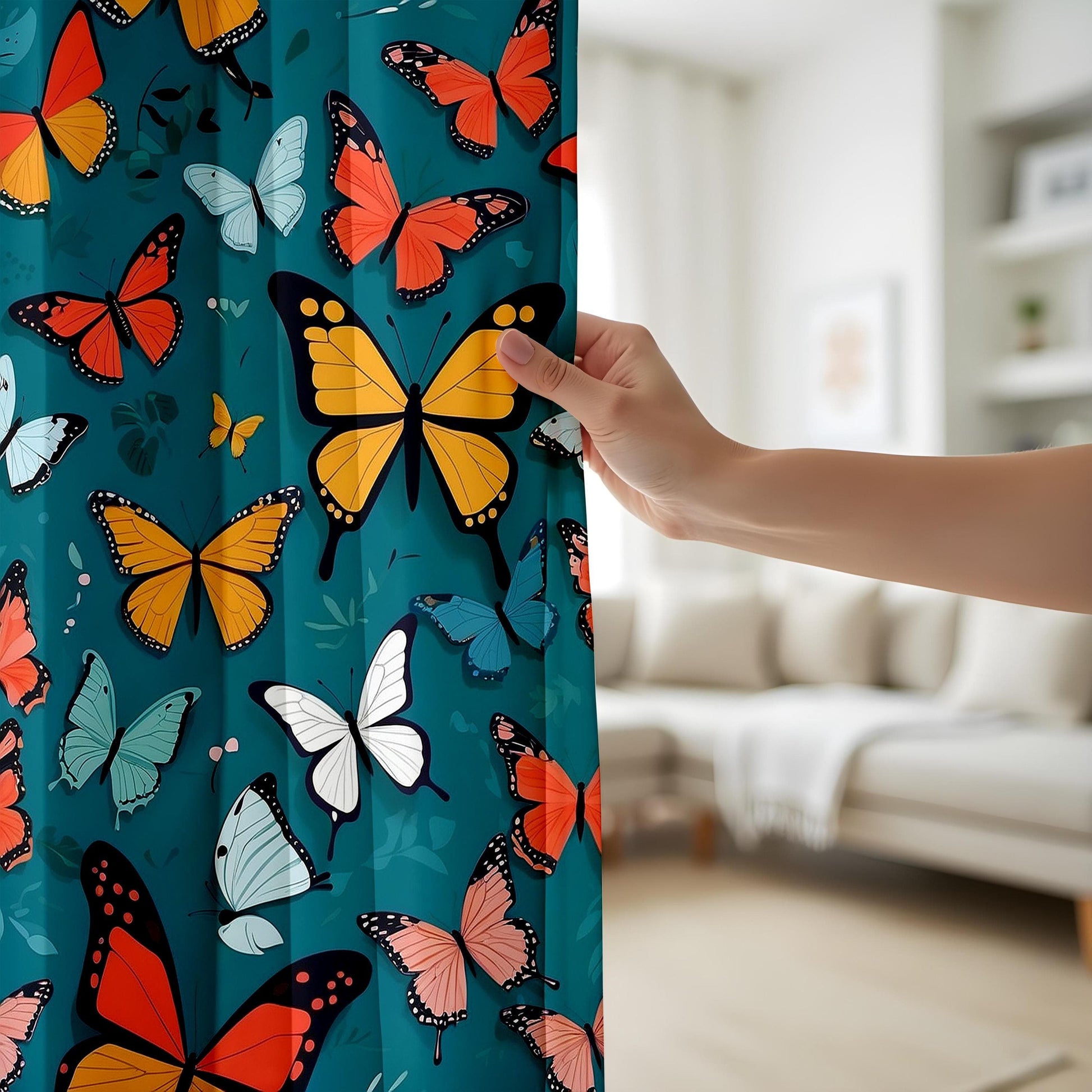 Onay Butterfly Paradise Living Room Curtains, Colorful Tropical Window Drapes