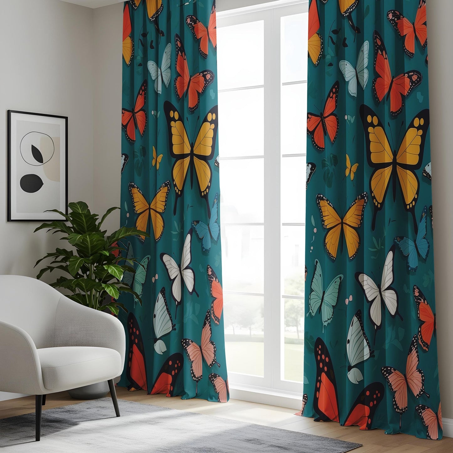 Onay Butterfly Paradise Living Room Curtains, Colorful Tropical Window Drapes