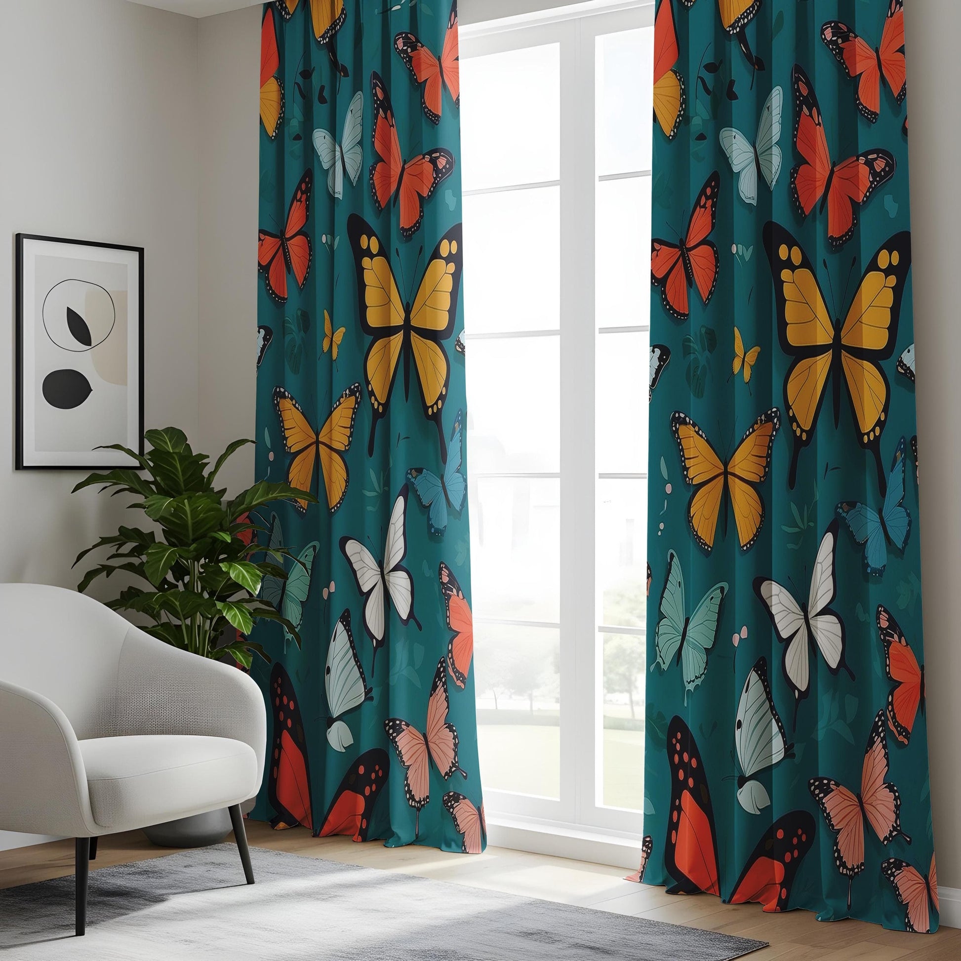 Onay Butterfly Paradise Living Room Curtains, Colorful Tropical Window Drapes