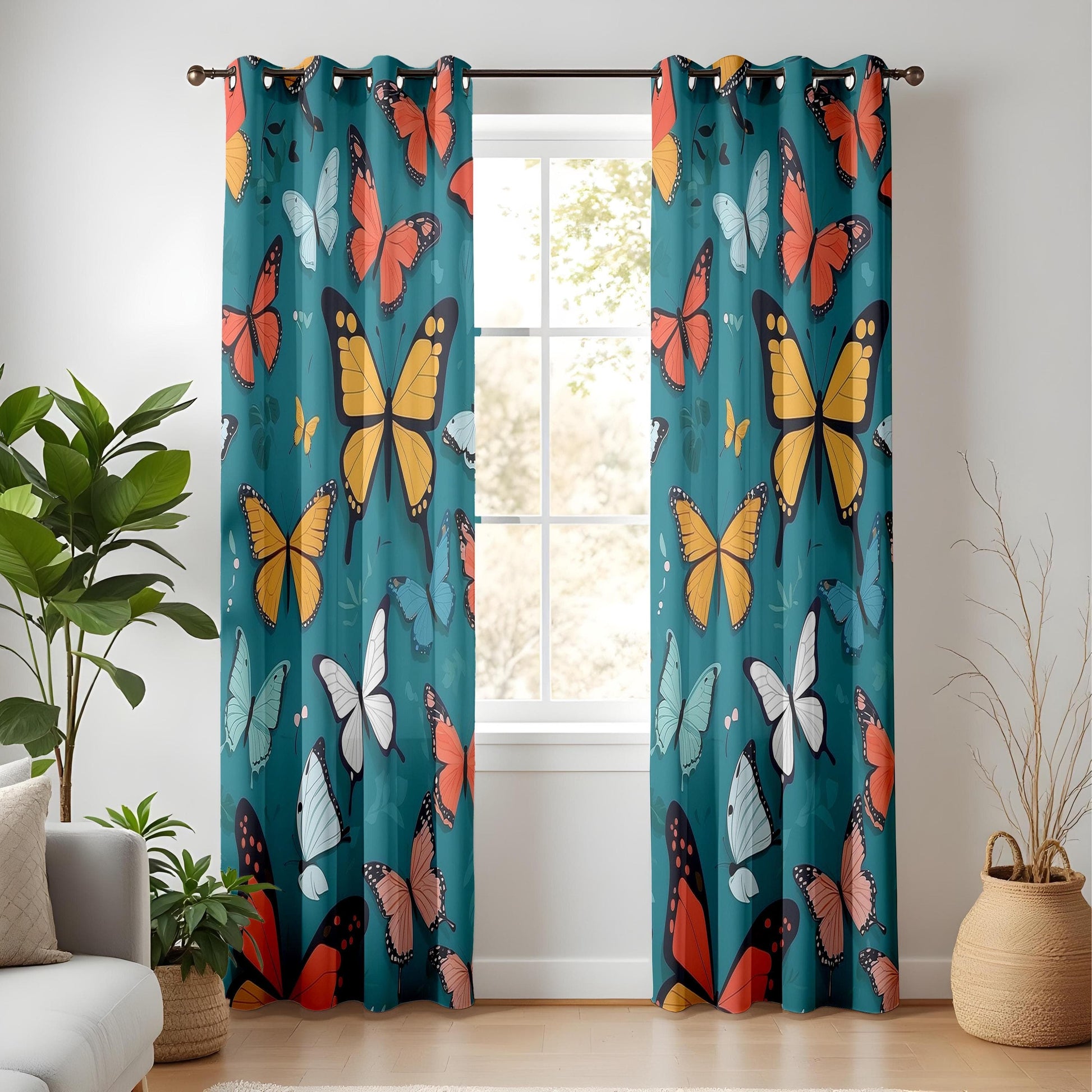 Onay Butterfly Paradise Living Room Curtains, Colorful Tropical Window Drapes
