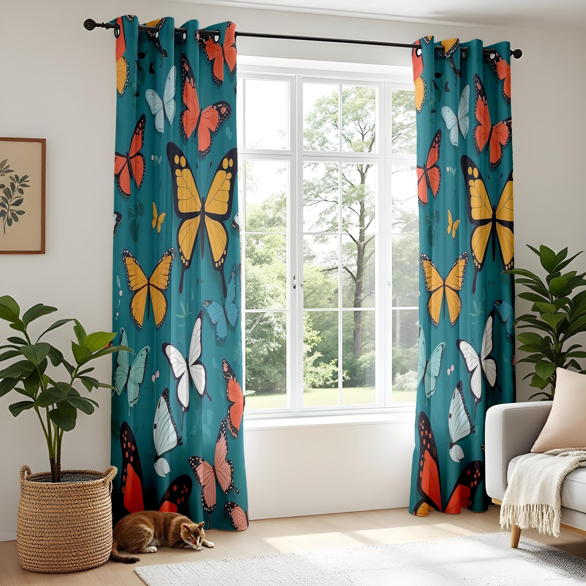 Onay Butterfly Paradise Living Room Curtains, Colorful Tropical Window Drapes