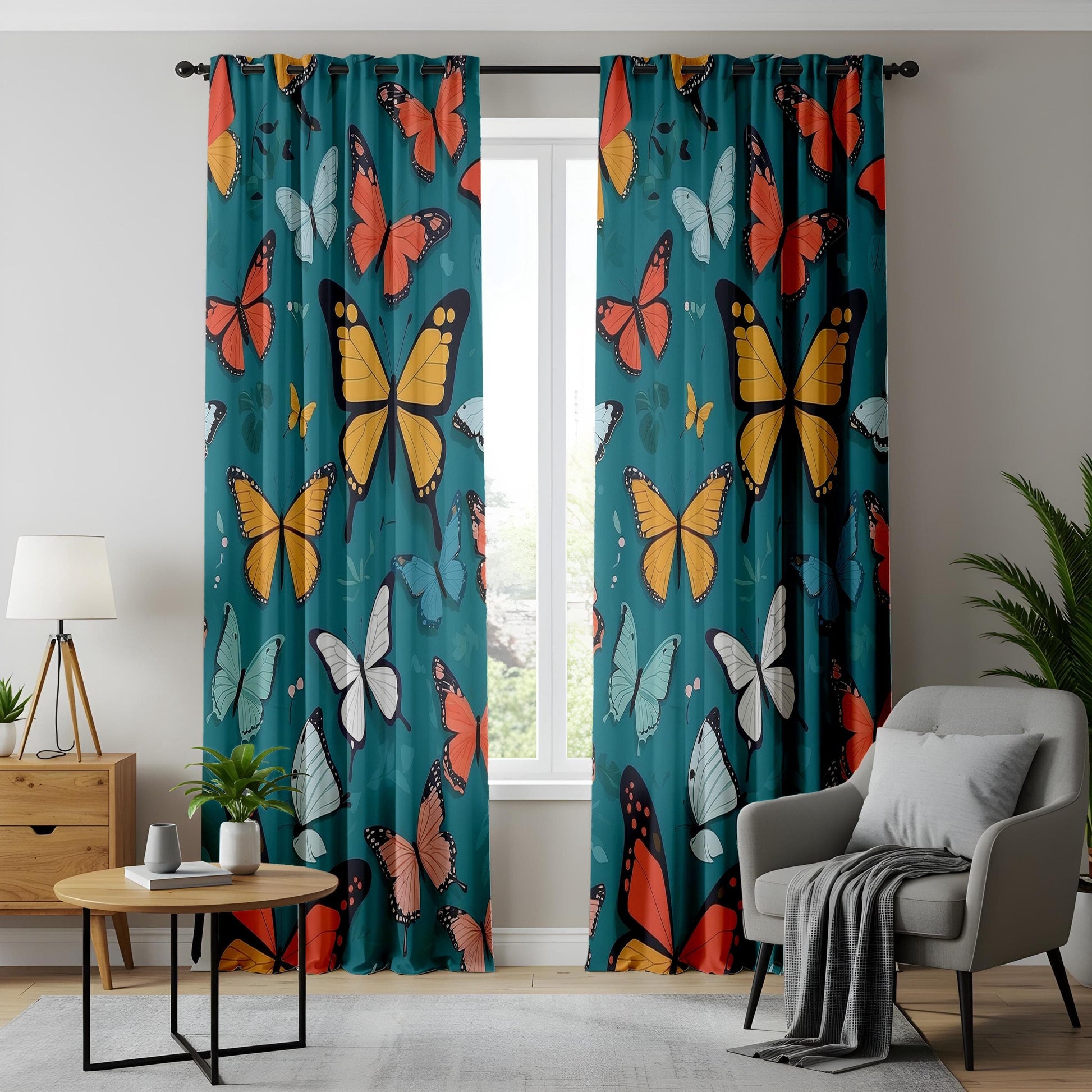 Onay Butterfly Paradise Living Room Curtains, Colorful Tropical Window Drapes