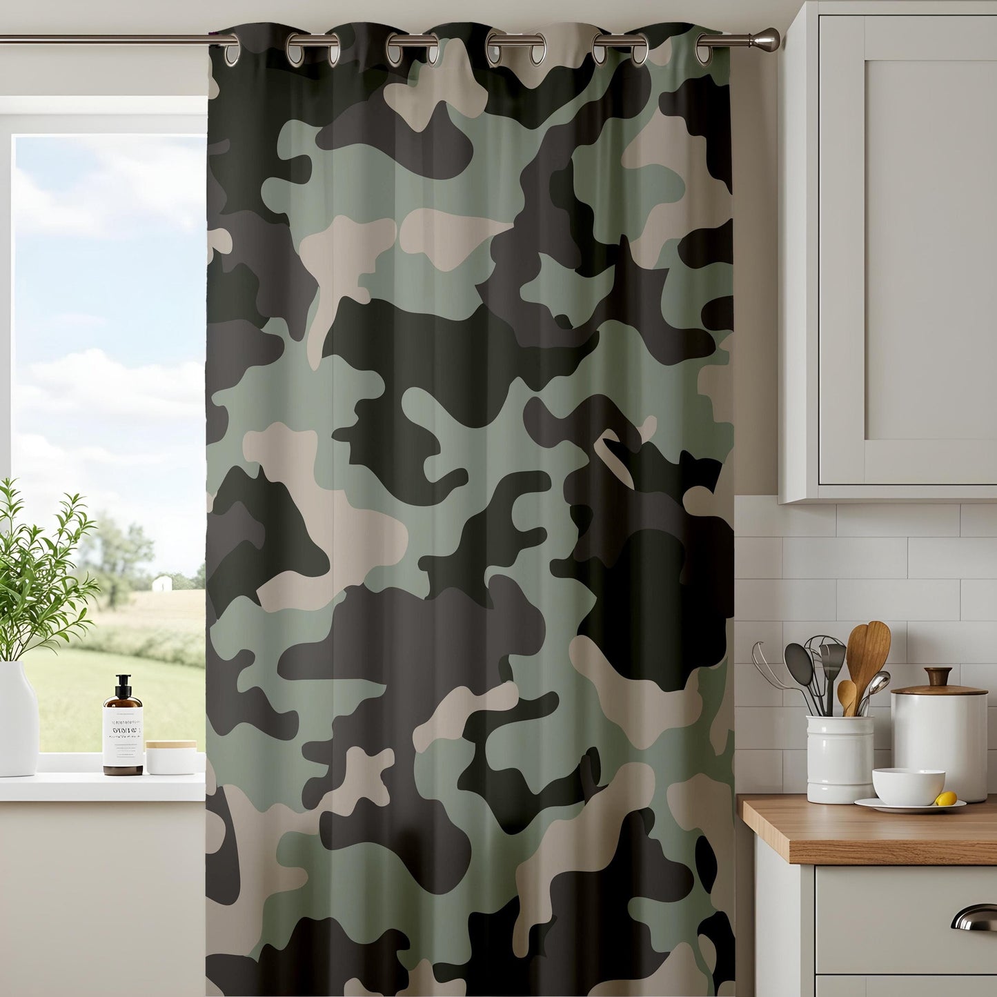 Onay Camouflage Forest Curtains – Hunter and Soldier-Inspired Drapes in Green and Beige Camo Pattern